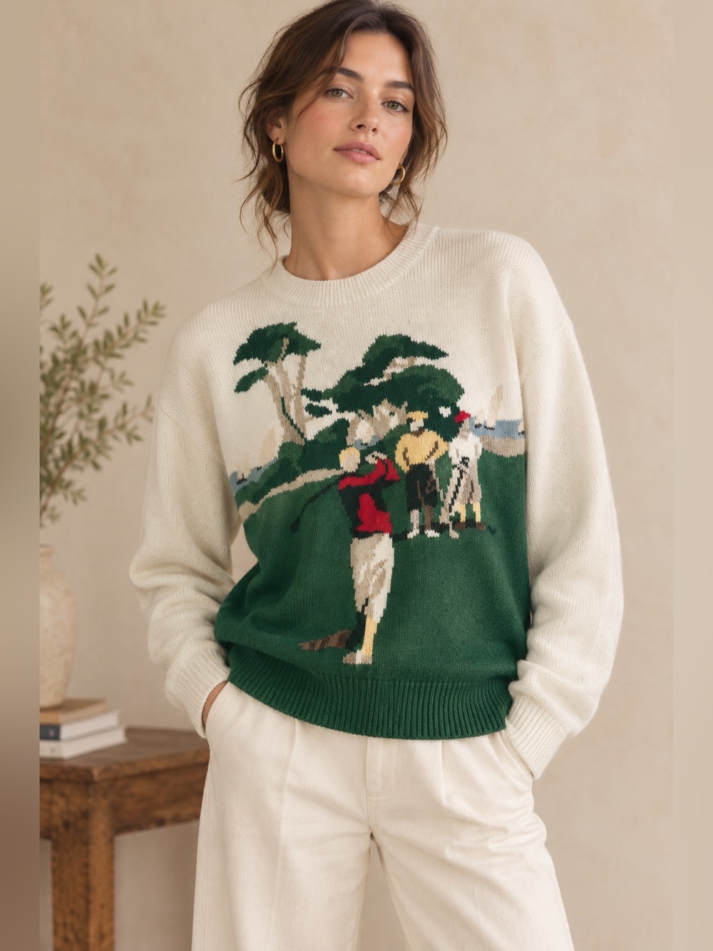 Vintage Hathaway hand intarsia knit golf sweater anthropology